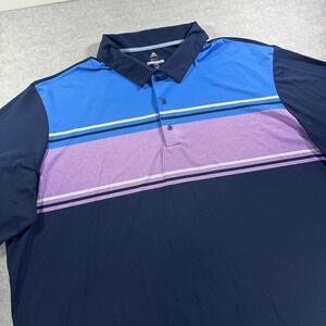 Adidas Golf Polo Shirt Mens 4XLT Navy Blue Purple Striped Performance Jersey